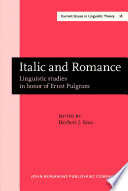 Italic and Romance linguistic studies in honor of Ernst Pulgram /