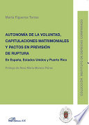 Autonomia de la voluntad, capitulaciones matrimoniales y pactos en prevision de ruptura : en Espana, Estados Unidos y Puerto Rico /