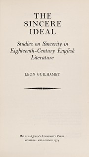 The sincere ideal : studies on sincerity in eighteenth-century English literature /