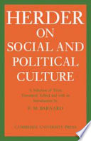 J.G. Herder on social and political culture / translated, edited and with an introduction by F.M. Barnard.