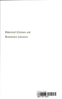 Dialectical criticism and Renaissance literature /