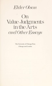 On value judgments in the arts, and other essays /